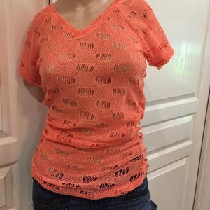 NWT Six Degrees Orange Crocheted Short Sleeve Top